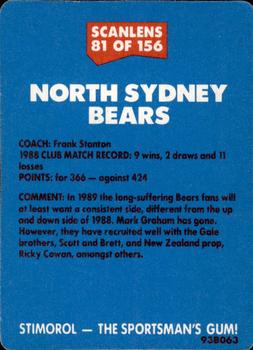 1989 Scanlens #81 Crest - Bears Back